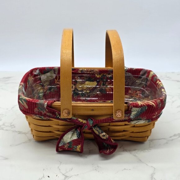 Longaberger 2000 Red Woven Memories Basket Protector Liner Country Chickens NEW - Picture 5 of 10